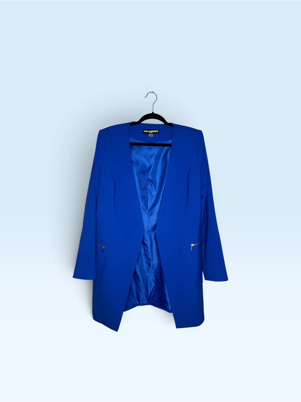 Karl Lagerfeld Blue Collarless Open Blazer